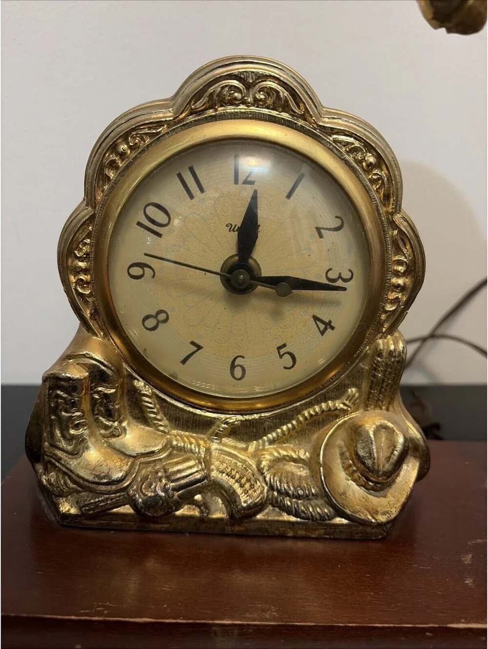 Vtg 1940s United Clock Co. Western Horse Brass Mantel Clock Model 315 Working